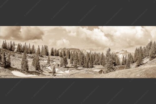 Blick von der Moosenalm zum Soierngebirge - An der Moosenalm 3:1 sepia -- Vorderskopf und Soiernspitze - mehr Infos bei www.Kriner-Weiermann.de