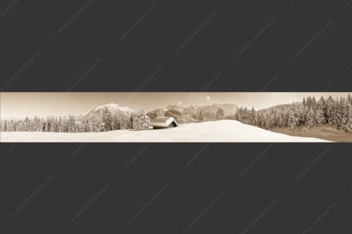 Blick ins Soiern- und Karwendelgebirge - Beeindruckendes Karwendel II 7:1 sepia -- Winterlandschaft bei Mittenwald - mehr Infos bei www.Kriner-Weiermann.de