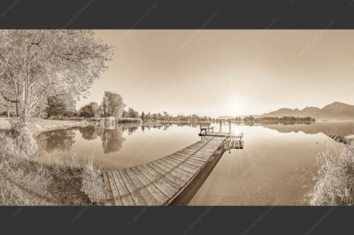 Blick in den Sonnenaufgang bei Schlehdorf am Kochelsee - Da sitzt di nieder II 2:1 sepia -- Kochelsee bei Schlehdorf - mehr Infos bei www.Kriner-Weiermann.de