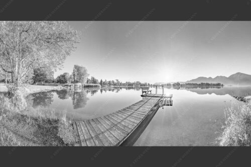 Blick in den Sonnenaufgang bei Schlehdorf am Kochelsee - Da sitzt di nieder II 2:1 sw -- Kochelsee bei Schlehdorf - mehr Infos bei www.Kriner-Weiermann.de