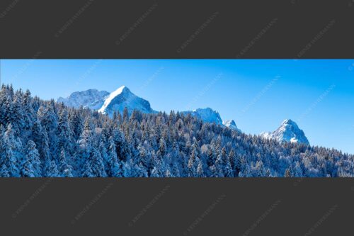 Wald bei Garmisch-Partenirchen mit Alpspitze, Zugspitze und Waxenstein im Wettersteingebirge - Die Wichtigsten 3:1  -- Alpspitze Zugspitze und Waxenstein - mehr Infos bei www.Kriner-Weiermann.de