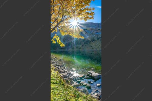Sonnenaufgang an der Soiernspitze mit Sonnenspiegelung im Soiernsee - Doppelstern 1:2  -- Soiernsee mit Soiernspitze - mehr Infos bei www.Kriner-Weiermann.de