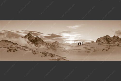 Am frühen Morgen unterwegs auf dem Zugspitzplatt - Early bird 3:1 sepia -- Sonnenaufgang im Zugspitzgebiet - mehr Infos bei www.Kriner-Weiermann.de