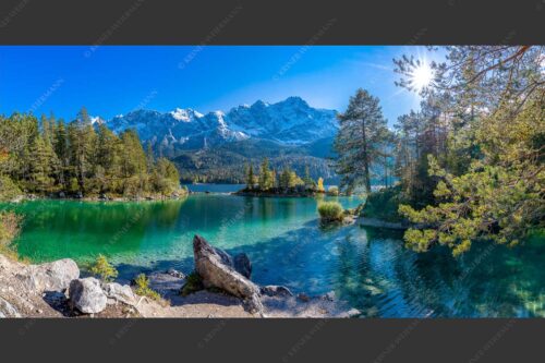 Blick über Eibsee zur Zugspitze im Wettersteingebirge - Eibseeklassiker 2:1  -- Eibsee mit Zugspitze - mehr Infos bei www.Kriner-Weiermann.de
