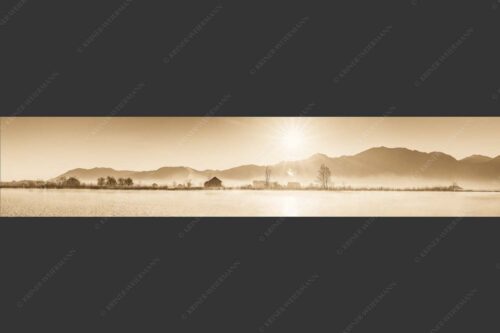 Blick über Eichsee in den Sonnenaufgang - Eichsee Sonnenaufgang 5:1 sepia -- Nebelstimmung - mehr Infos bei www.Kriner-Weiermann.de