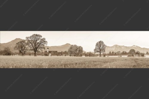 Kloster Benediktbeuern mit Jochberg und Herzogstand - Ein Morgen am Kloster 4:1 sepia -- Benediktbeuern - mehr Infos bei www.Kriner-Weiermann.de