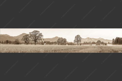 Kloster Benediktbeuern mit Jochberg und Herzogstand - Ein Morgen am Kloster 5:1 sepia -- Benediktbeuern - mehr Infos bei www.Kriner-Weiermann.de