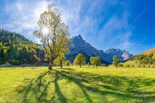 Blick vom Ahornboden zur Spritzkarspitze im Karwendel - Engahorn 3:2  -- Engalm Ahornboden Karwendel - mehr Infos bei www.Kriner-Weiermann.de
