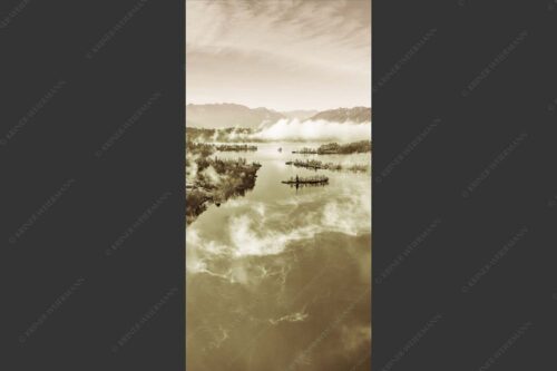 Blick über die Nebel am Staffelsee - Es lichtet sich 1:2 sepia -- Staffelsee Nebel Murnau Seehausen - mehr Infos bei www.Kriner-Weiermann.de
