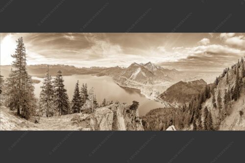 Blick über Walchensee zum Herzogstand - Fiordlands 2,5:1 sepia -- Walchensee Fahrenberg und Herzogstand - mehr Infos bei www.Kriner-Weiermann.de