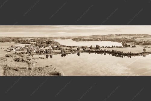 Blick über Froschhauser- und Riegsee - Froschhausen 3:1 sepia -- Riegsee und Froschhauser See - mehr Infos bei www.Kriner-Weiermann.de