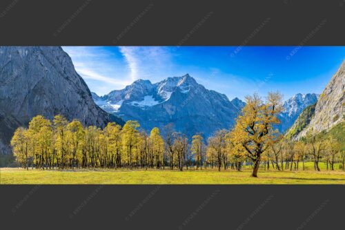 Blick über Großen Ahornboden zur Spritzkarspitze im Karwendelgebirge - Goldgrube 2,5:1  -- Herbstfärbung am Ahornboden - mehr Infos bei www.Kriner-Weiermann.de