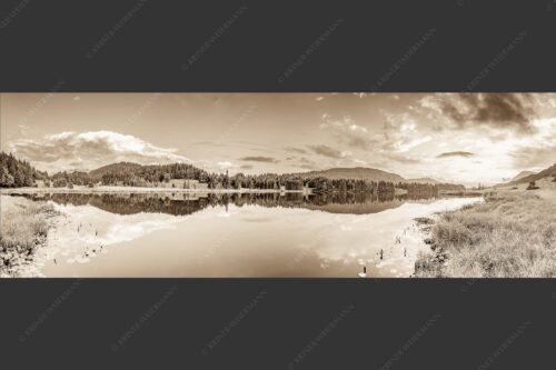 Sonnenuntergang am Geroldsee mit Wettertstein und Wank - Harmonie 3:1 sepia -- Abendstimmung am Geroldsee - mehr Infos bei www.Kriner-Weiermann.de