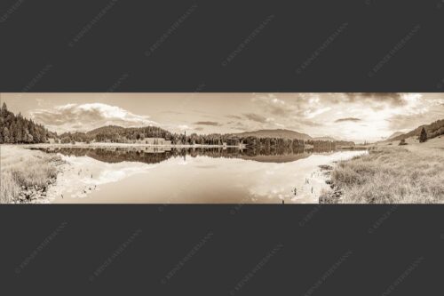 Sonnenuntergang am Geroldsee mit Wettertstein und Wank - Harmonie 4:1 sepia -- Abendstimmung am Geroldsee - mehr Infos bei www.Kriner-Weiermann.de
