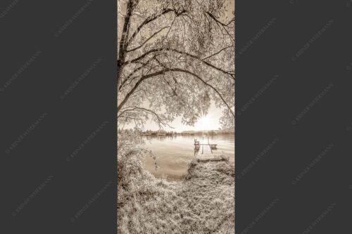 Blick über den Kochelsee in den Sonnenaufgang - Immer wieder geht die Sonne auf 1:2 sepia -- Kochelsee - mehr Infos bei www.Kriner-Weiermann.de