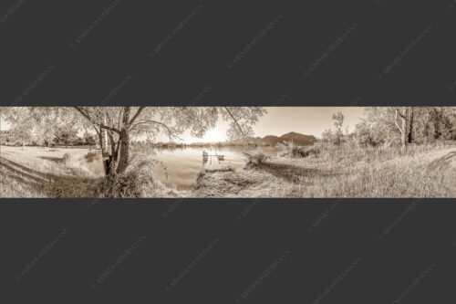 Blick über den Kochelsee in den Sonnenaufgang - Immer wieder geht die Sonne auf 5:1 sepia -- Kochelsee - mehr Infos bei www.Kriner-Weiermann.de