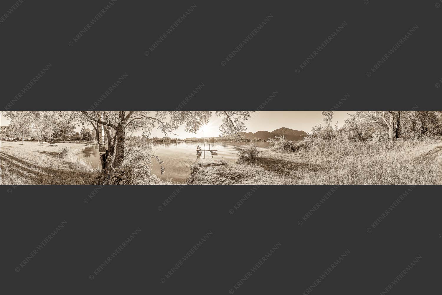 Blick über den Kochelsee in den Sonnenaufgang - Immer wieder geht die Sonne auf 6:1 sepia -- Kochelsee - mehr Infos bei www.Kriner-Weiermann.de