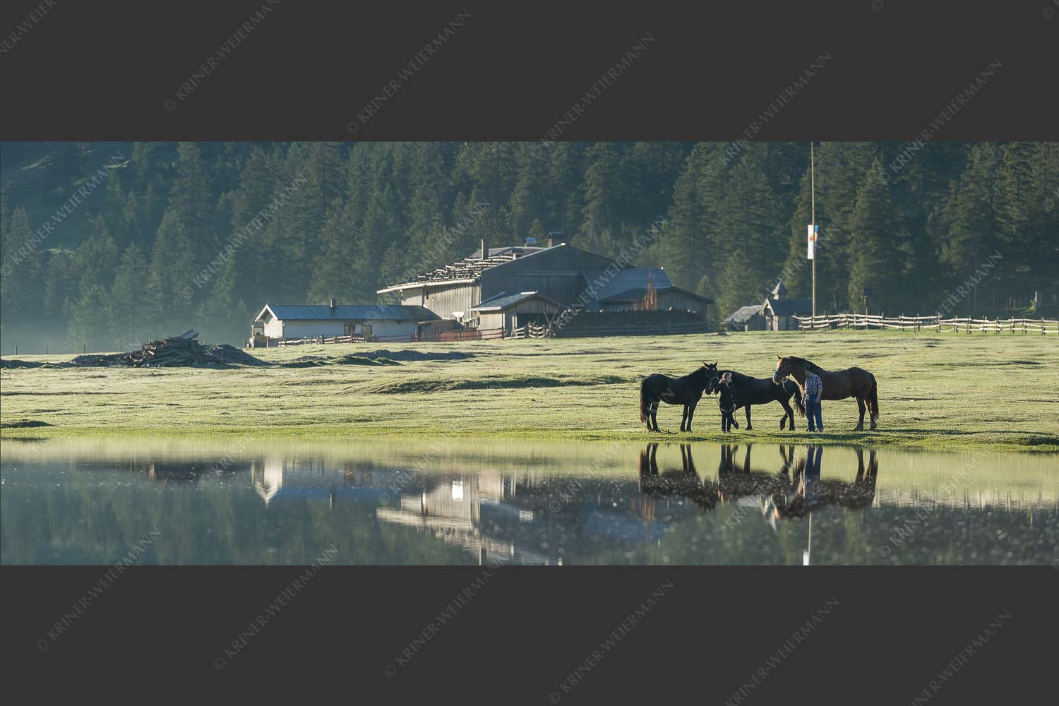 Nach langen Regenfällen bildet sich ein froßer See am Hochplateau der Esterbergalm - Nach dem Regen 2,5:1 -- See an der Esterbergalm - mehr Infos bei www.Kriner-Weiermann.de