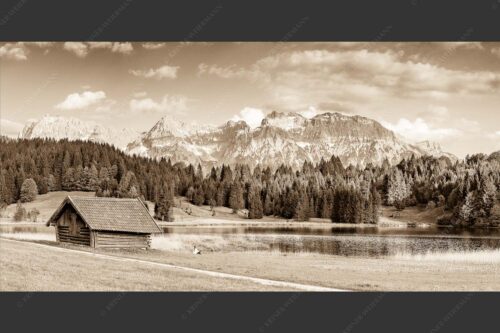 Blick über den Geroldsee zum Wörner, Tiefkar- und Westlicher Karwendelspitze - Nachlesen 2:1 sepia -- Geroldsee mit Wörner und Tiefkarspitze - mehr Infos bei www.Kriner-Weiermann.de