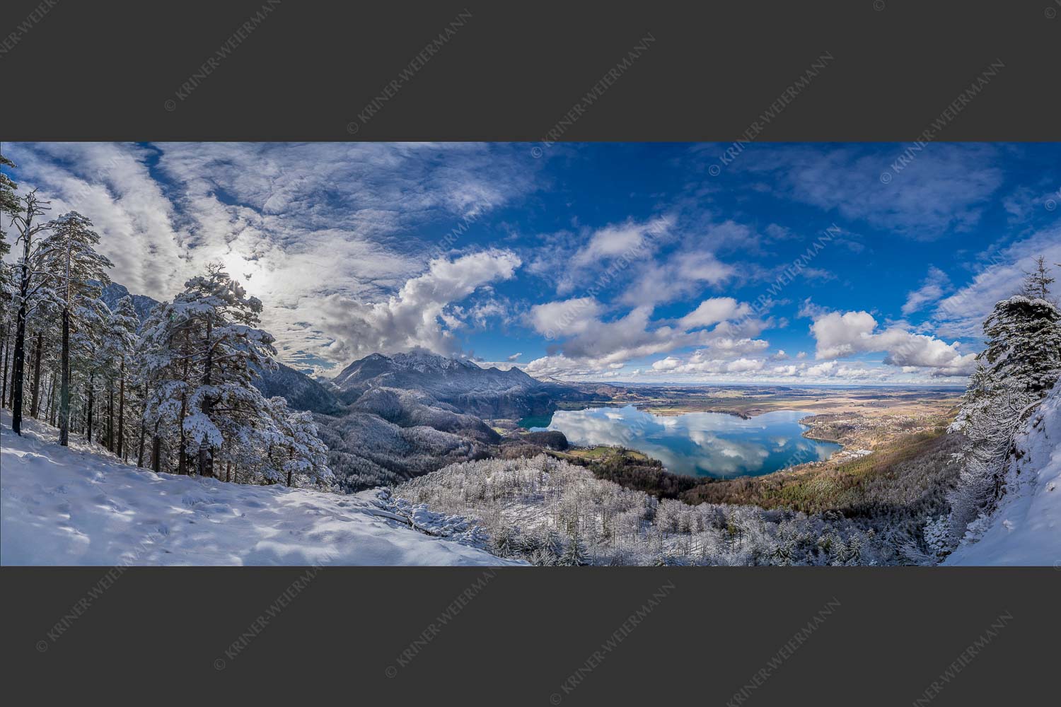 Es hat nocheinmal geschneit in den Bergen rund um den Kochelsee - Perlmutt 2,5:1  -- Winterstimmung über Kochelsee - mehr Infos bei www.Kriner-Weiermann.de