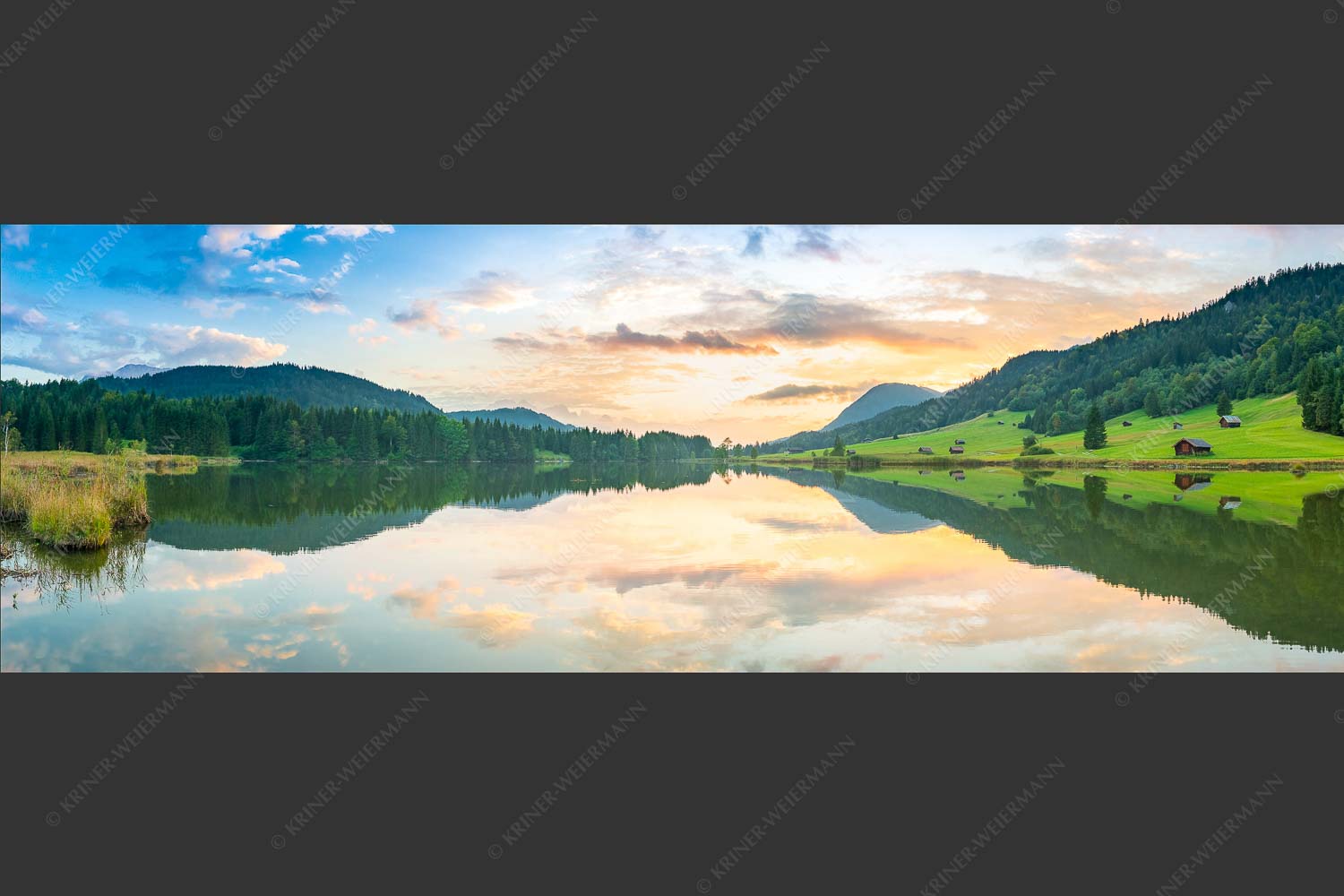 Blick über den Geroldsee in den Sonnenuntergang am Estergebirge - Ruhige Wasser 3:1  -- Geroldsee mit Wank - mehr Infos bei www.Kriner-Weiermann.de