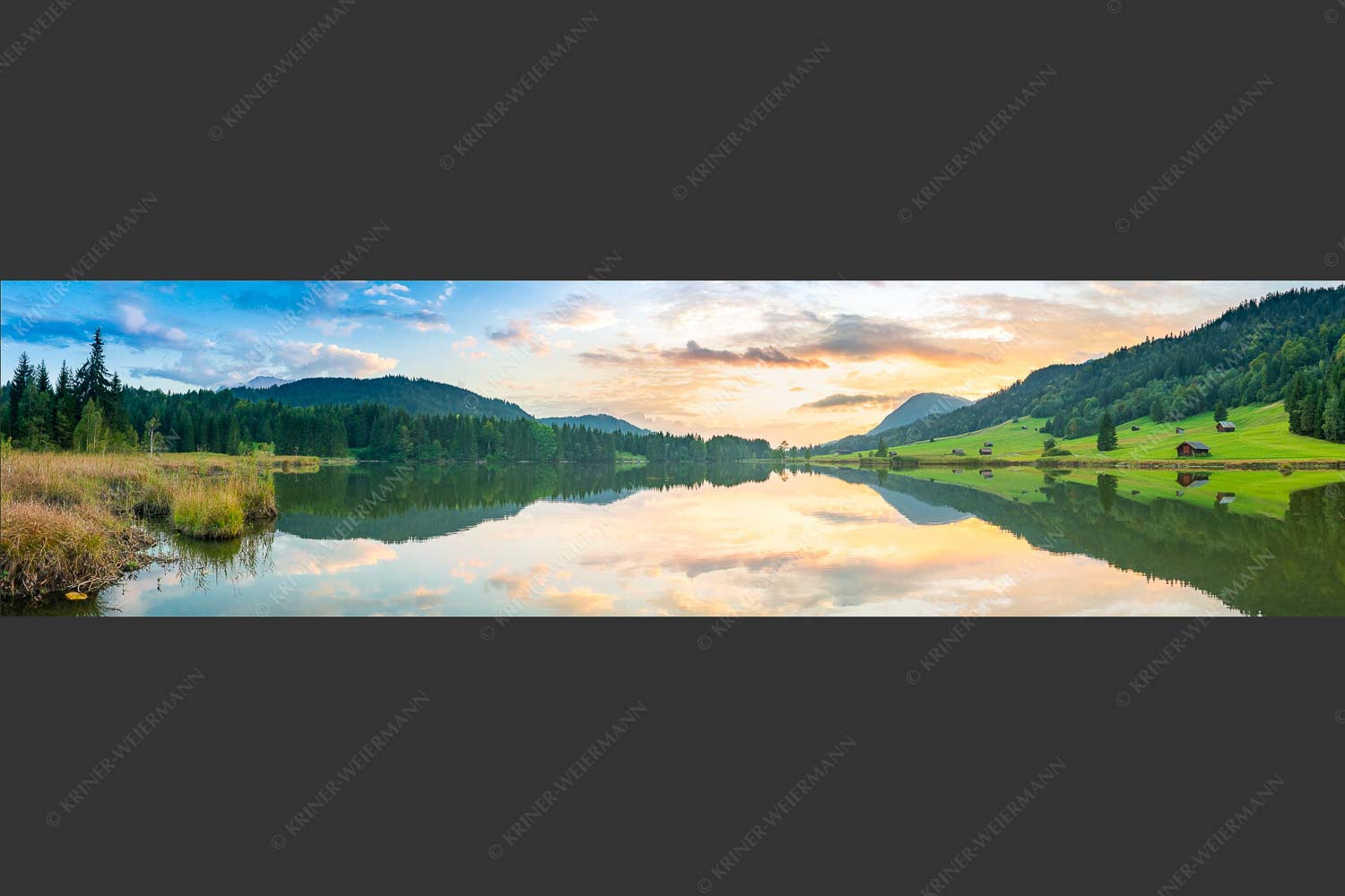 Blick über den Geroldsee in den Sonnenuntergang am Estergebirge - Ruhige Wasser 4:1  -- Geroldsee mit Wank - mehr Infos bei www.Kriner-Weiermann.de