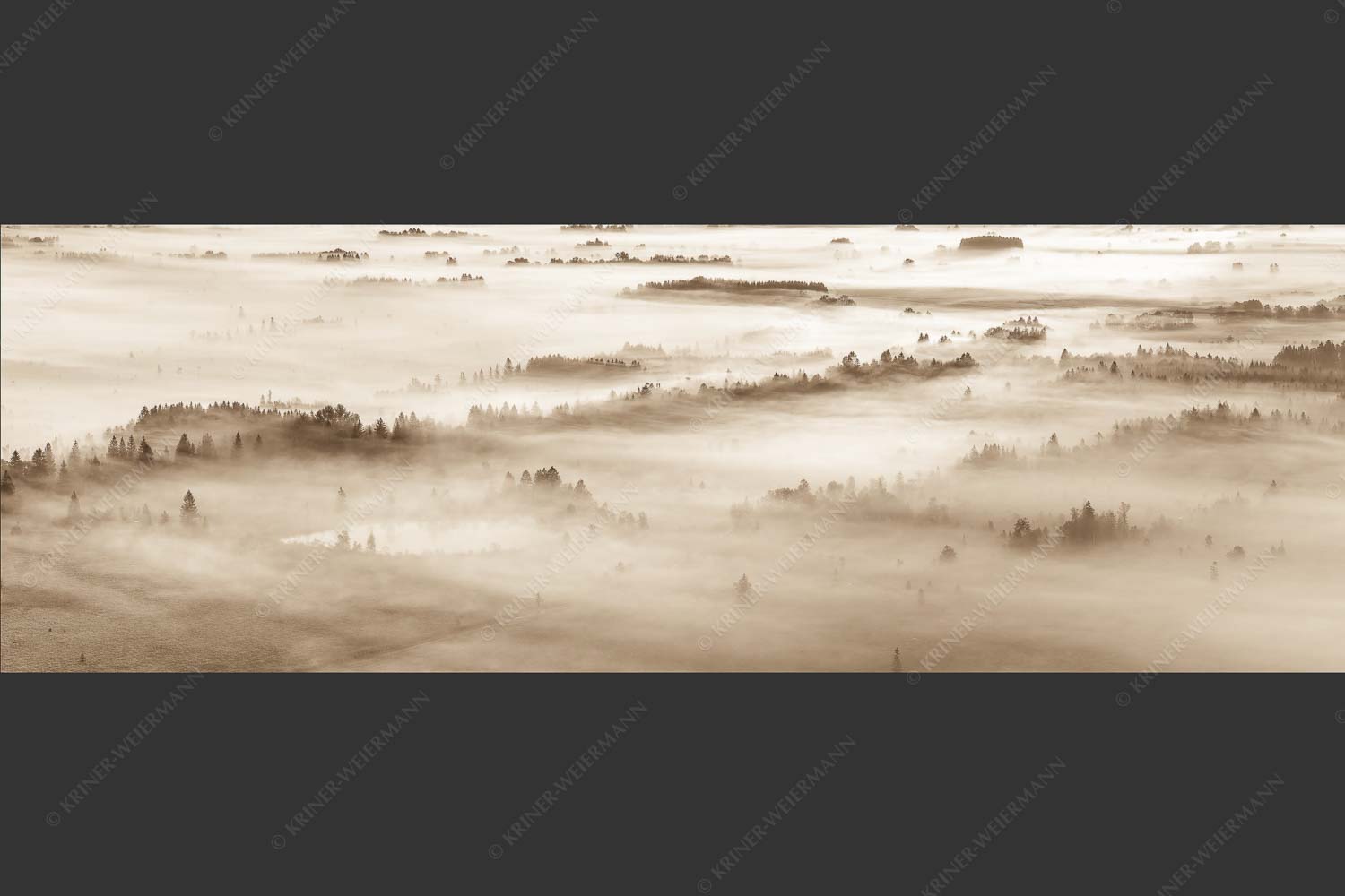 Nebelstimmung im Kochlermoos - Schleiergewand 3:1 sepia -- Morgenstimmung bei Kochel - mehr Infos bei www.Kriner-Weiermann.de
