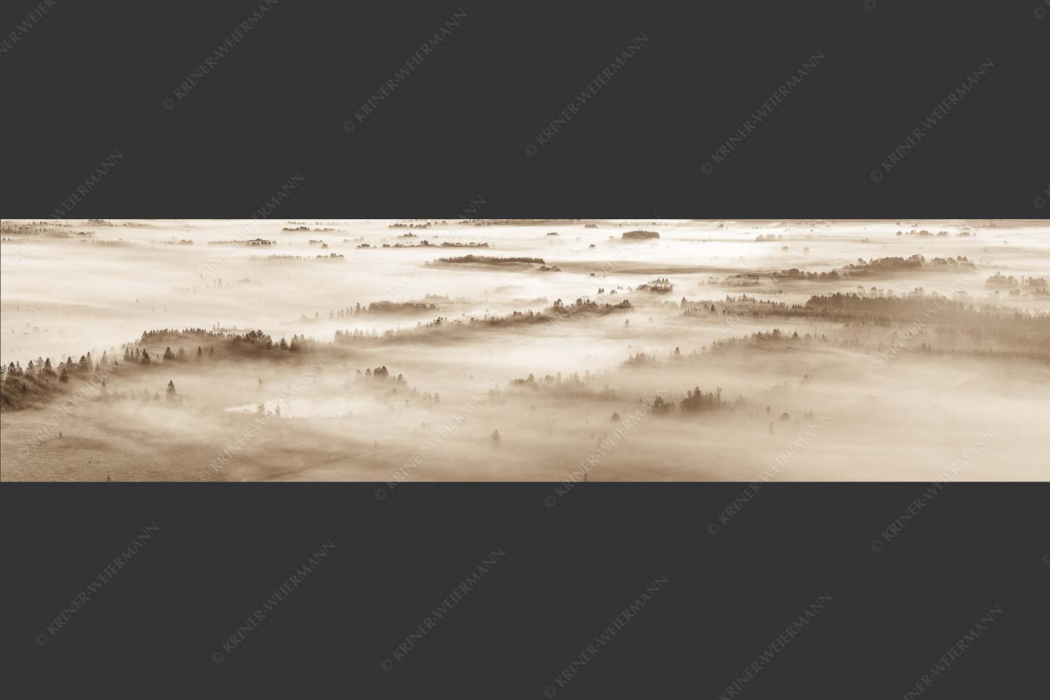 Nebelstimmung im Kochlermoos - Schleiergewand 4:1 sepia -- Morgenstimmung bei Kochel - mehr Infos bei www.Kriner-Weiermann.de