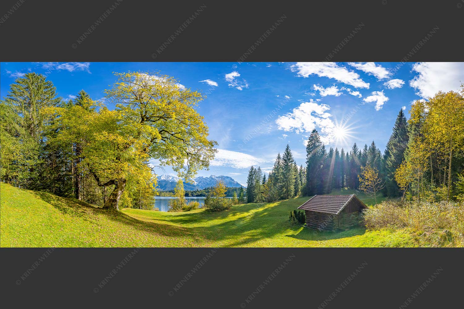 Alter Ahorn am Barmsee - Schönste Plätze 2,5:1 -- Heustadel am Barmsee mit Karwendel - mehr Infos bei www.Kriner-Weiermann.de