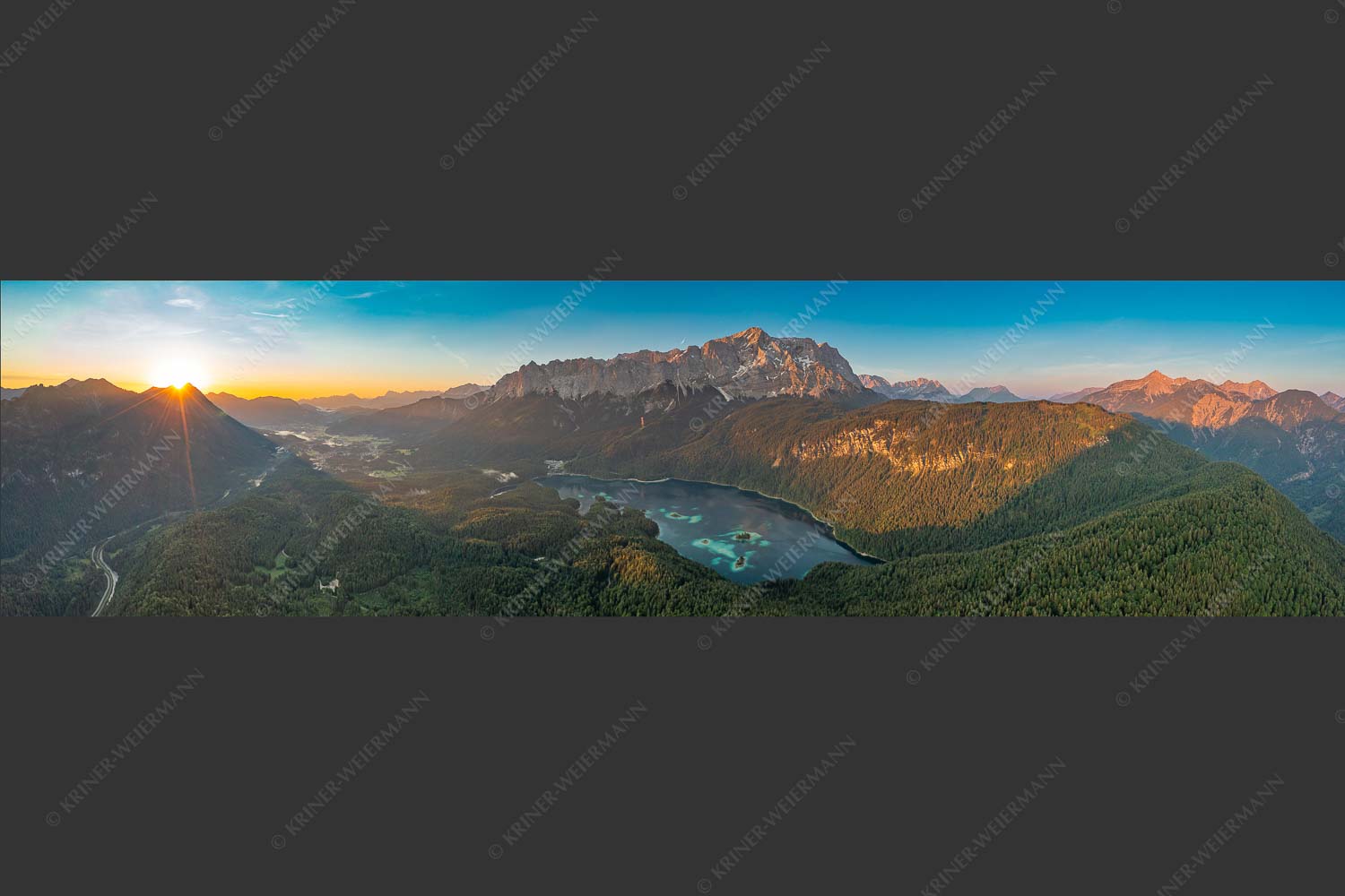 Blick über Eibsee zur Zugspitze - Smaragd 4:1  -- Eibsee mit Zugspitze und Grainau - mehr Infos bei www.Kriner-Weiermann.de