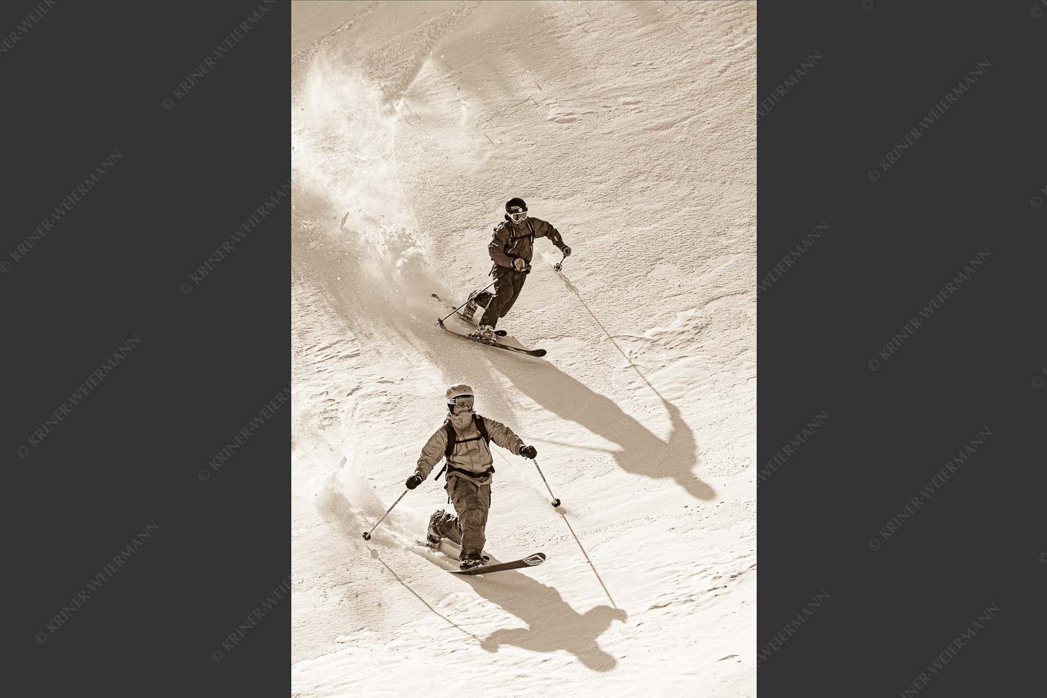 Wenn der Schnee passt ist Telemark Skifahren ein tolles Erlebnis - Telemark 2:3 sepia -- Skifahren im Estergebirge - mehr Infos bei www.Kriner-Weiermann.de