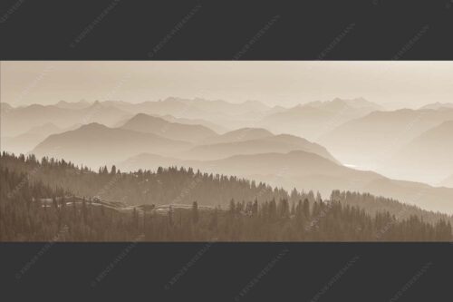 Morgenstimmung bei der Krüner Alm mit Panoramablick vom Wendelstein bis Zugspitze - Über d Oima 2,5:1 sepia -- Bayerische Voralpen mit Krüner Alm - mehr Infos bei www.Kriner-Weiermann.de