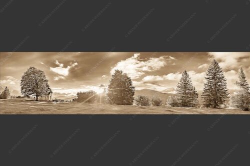 Sonnenuntergang an der Kapelle Maria Rast in Krün mit Zugspitze - Verblendet 4:1 sepia -- Kapelle Maria Rast - mehr Infos bei www.Kriner-Weiermann.de