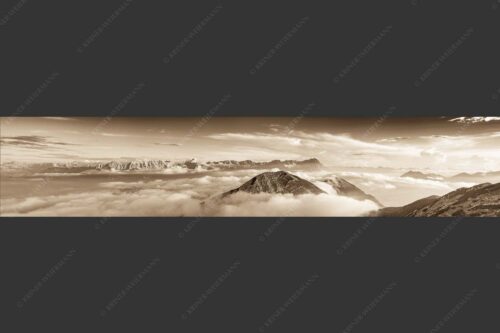 Blick vom Estergebirge ins Wettersteingebirge mit Zugspitze - Zufriedenheit 5:1 sepia -- Wetterstein Panorama - mehr Infos bei www.Kriner-Weiermann.de