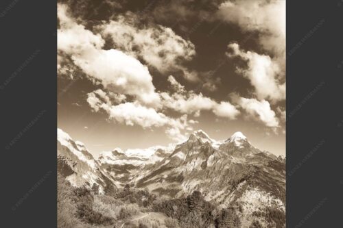 Blick über die Aussichtskanzel am Schachen zum Alpspitzmassiv mit Zugspitzplatt - Bella Vista 1:1 sepia -- Aussicht vom Schachen - mehr Infos bei www.Kriner-Weiermann.de