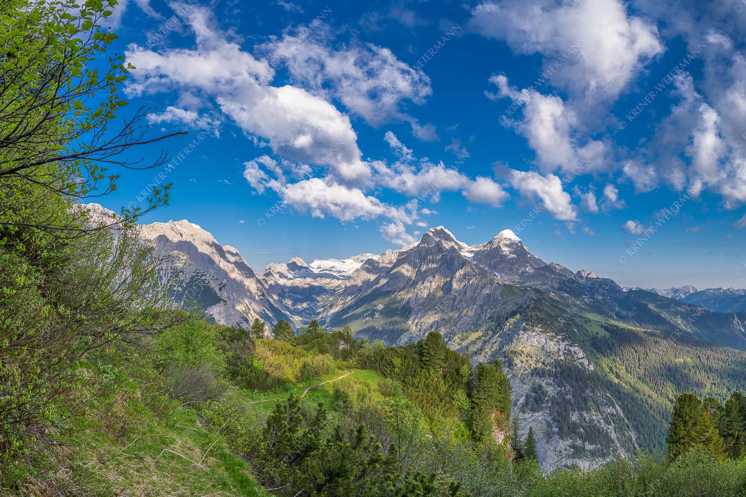 Blick über die Aussichtskanzel am Schachen zum Alpspitzmassiv mit Zugspitzplatt - Bella Vista 3:2  -- Aussicht vom Schachen - mehr Infos bei www.Kriner-Weiermann.de
