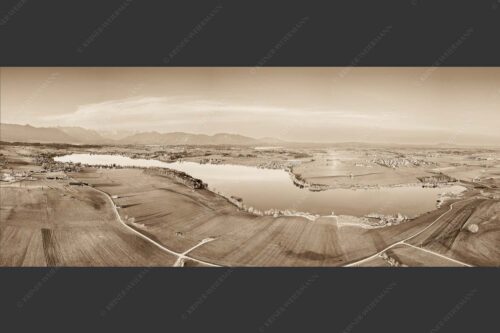Blick über den Riegsee ins Werdenfelser Land - Im Blauen Land 2,5:1 sepia -- Riegsee - mehr Infos bei www.Kriner-Weiermann.de