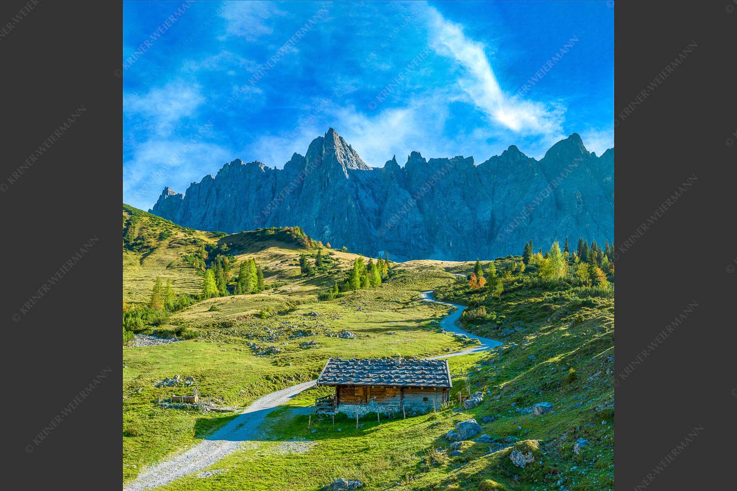 Blick über die Ladizalm zur Lalidererspitze im Karwendelgebirge - Malerisches Karwendel 1:1  -- Ladizalm im Karwendel - mehr Infos bei www.Kriner-Weiermann.de