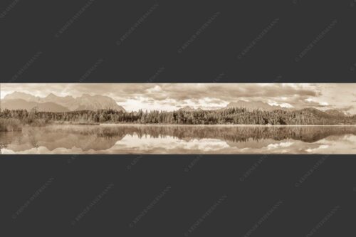 Sonnenaufgang am Barmsee mit Blick zum Karwendel- und Wettersteingebirge - Utopia IV 5:1 sepia -- Barmsee Karwendel und Wetterstein - mehr Infos bei www.Kriner-Weiermann.de