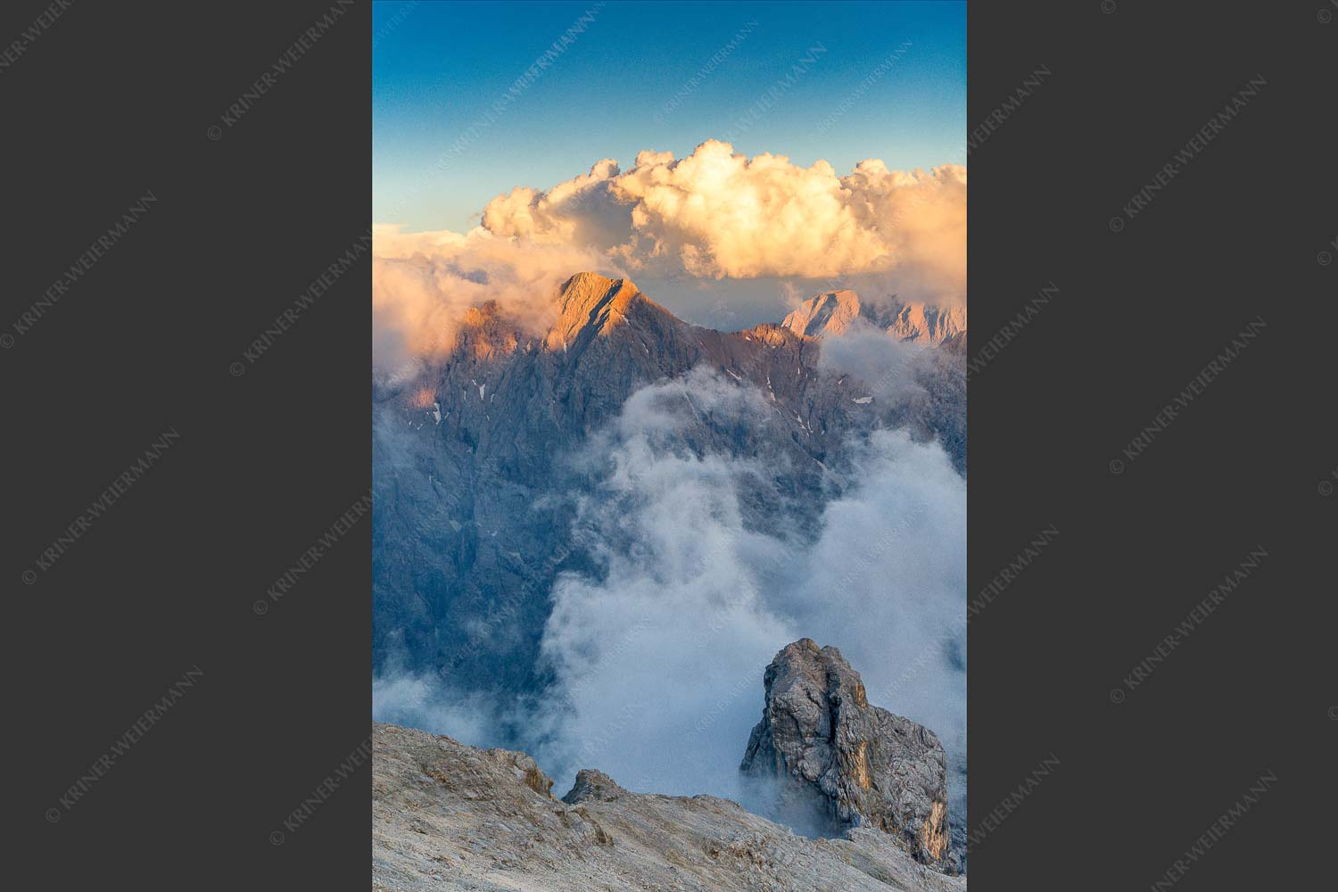 Blick vom Jubiläumsgrat zum Hochwanner im Wettersteingebirge - Wanner 2:3  -- Hochwanner im Wetterstein - mehr Infos bei www.Kriner-Weiermann.de