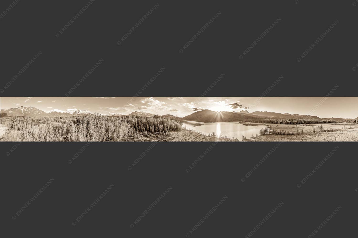 Blick über den Barmsee zum Sonnenuntergang am Estergebirge - Wunderbare Landschaften 8:1 sepia -- Barmsee - mehr Infos bei www.Kriner-Weiermann.de