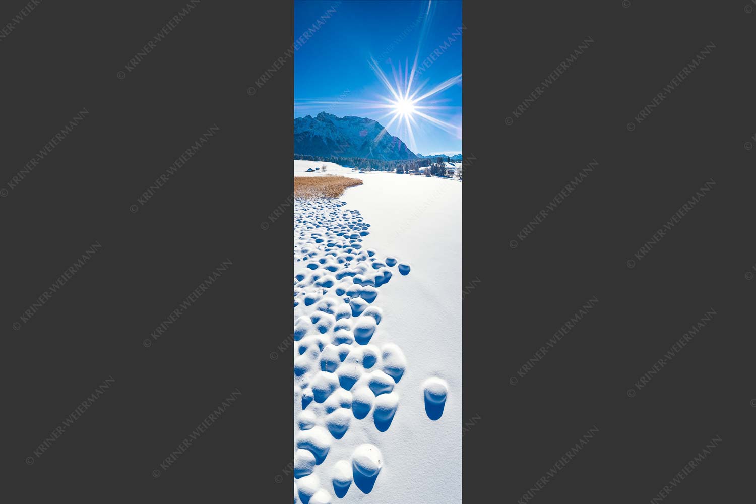 Blick über den Schmalensee zum Karwendelgebirge - Zuckerguss 1:3  -- Winter und Schnee am Schmalensee mit Karwendel - mehr Infos bei www.Kriner-Weiermann.de