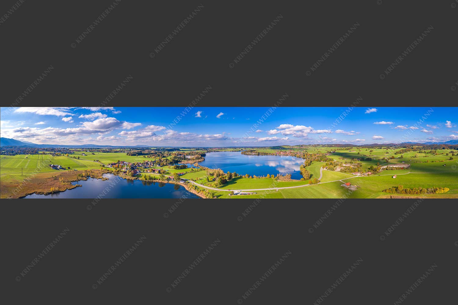 Blick über den Froschhauser- und Riegsee mit den gleichnamigen Orten - Zwei Voralpenseen 5:1  -- Froschhausersee und Riegsee - mehr Infos bei www.Kriner-Weiermann.de