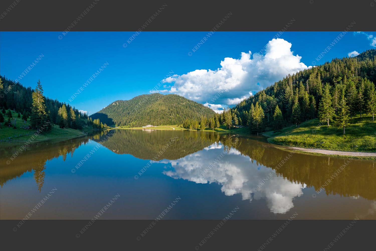 Esterbergalm mit See nach starkem Regen - Der Esterbergsee 2:1  -- Esterbergalm - mehr Infos bei www.Kriner-Weiermann.de