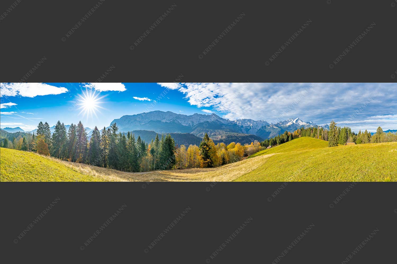 Blick über Eckbauer zum Wettersteingebirge - Eckbauer Wetterstein 4:1  -- Alpspitze - mehr Infos bei www.Kriner-Weiermann.de
