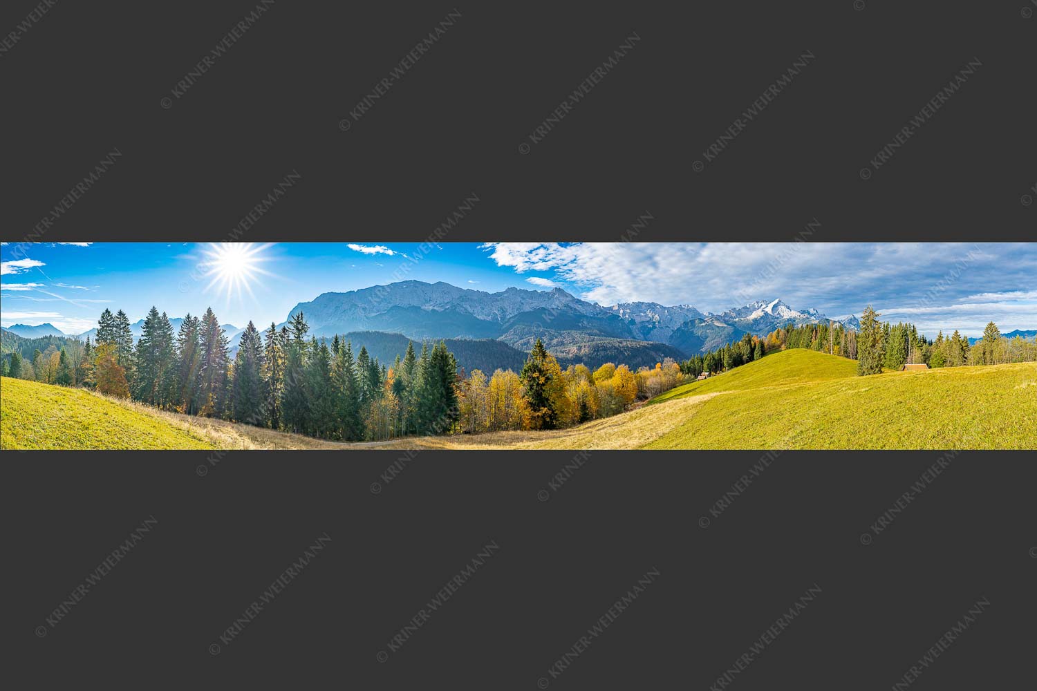 Blick über Eckbauer zum Wettersteingebirge - Eckbauer Wetterstein 5:1  -- Alpspitze - mehr Infos bei www.Kriner-Weiermann.de