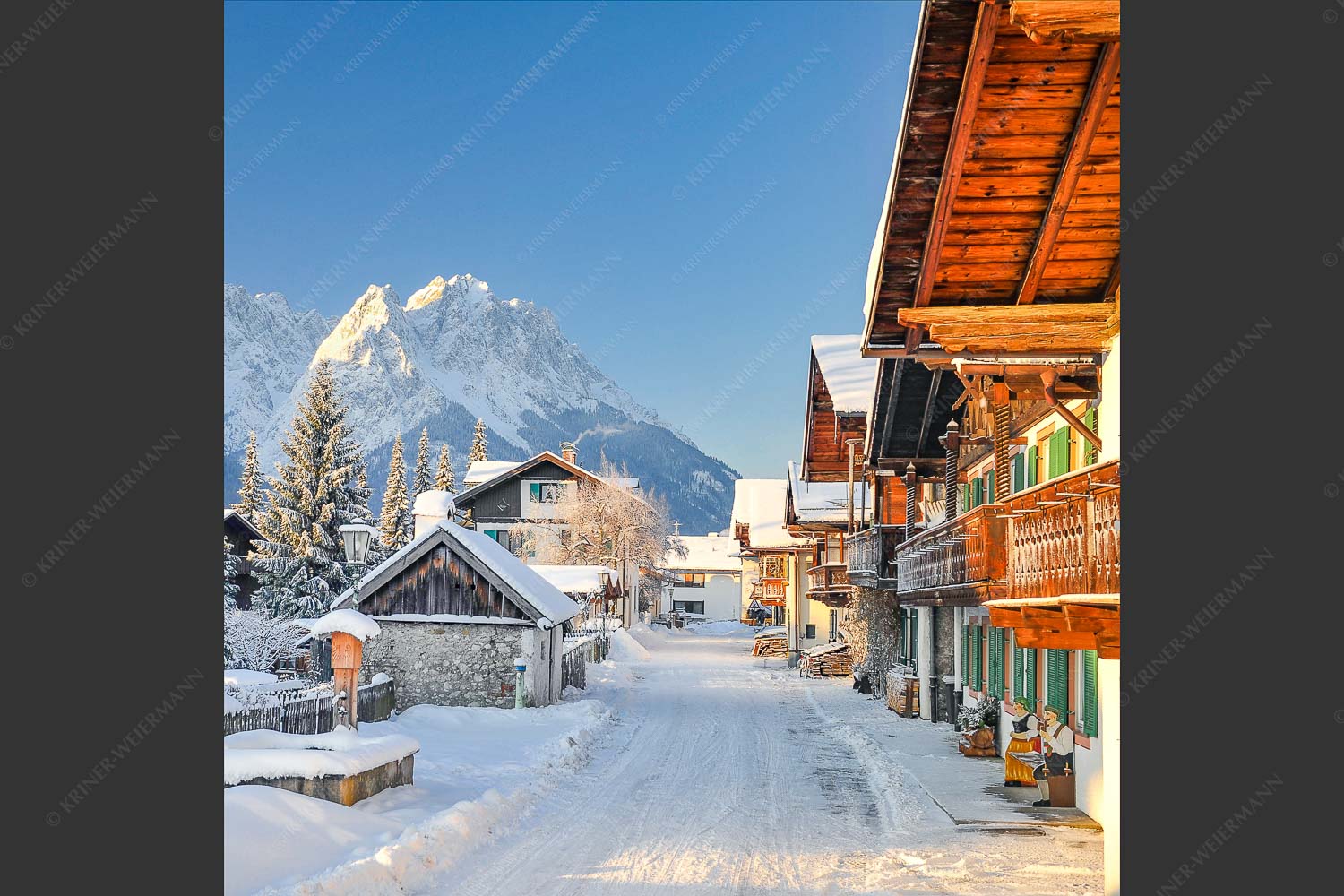 An der Frühlingsstraße in Garmisch mit Blick zum Wettersteingebirge - Frühlingsstraße Winter 1:1  -- Waxenstein - mehr Infos bei www.Kriner-Weiermann.de