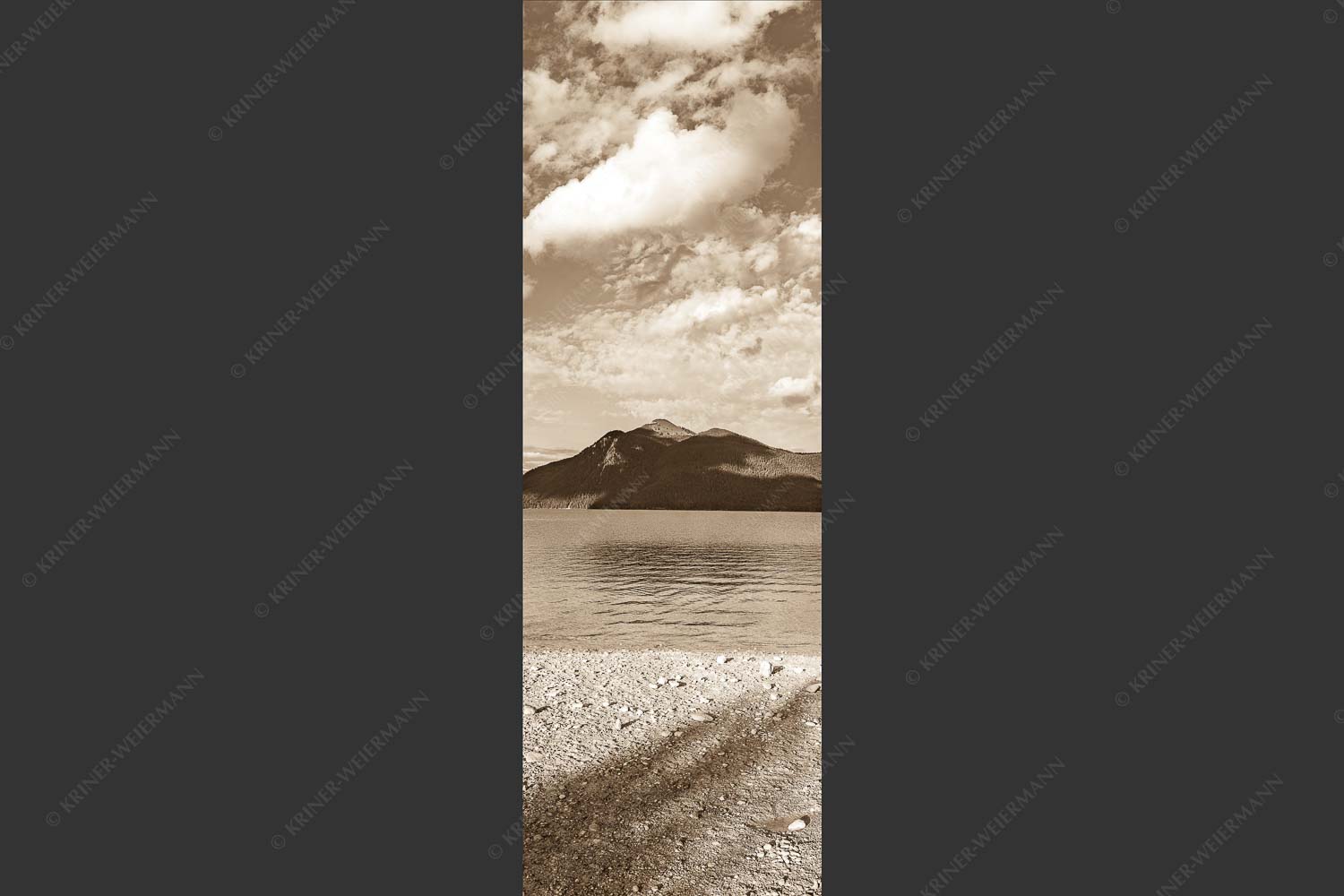 Blick über den Walchensee zum Jochberg - Himmel über Walchensee 1:3 sepia -- Jochberg - mehr Infos bei www.Kriner-Weiermann.de