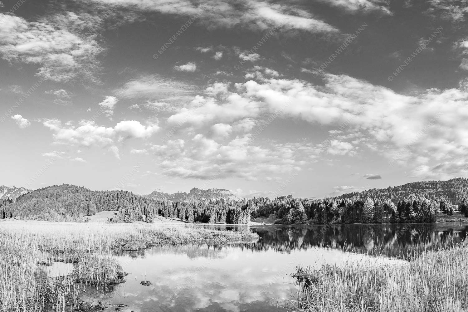 Blick übern Geroldsee ins Karwendel - Idyllisch 3:2 sw -- Geroldsee mit Karwendel - mehr Infos bei www.Kriner-Weiermann.de