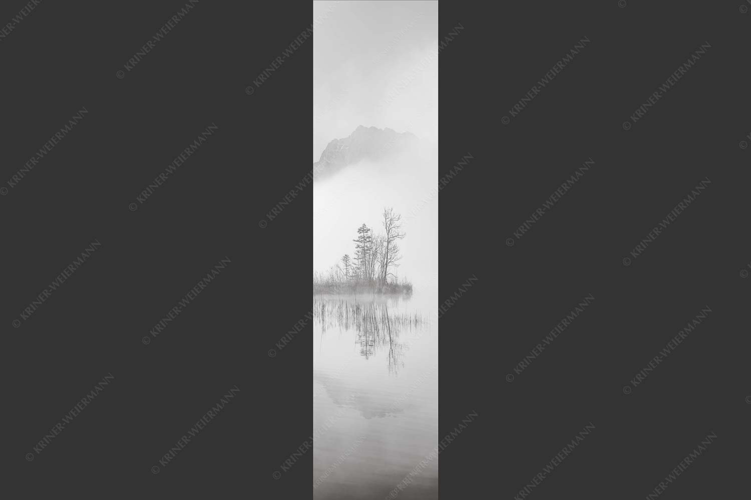 Blick über den Barmsee zum Wörner und Tiefkarspitze im Karwendelgebirge - Zwischen Spiegel und Schleier 1:4 sw -- Barmsee mit Karwendel - mehr Infos bei www.Kriner-Weiermann.de